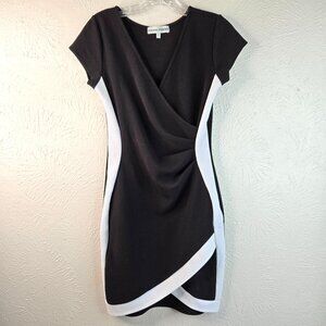 Almost Famous Body Con Dress Sz Medium Black White Short Sleeve Formal Stretchy